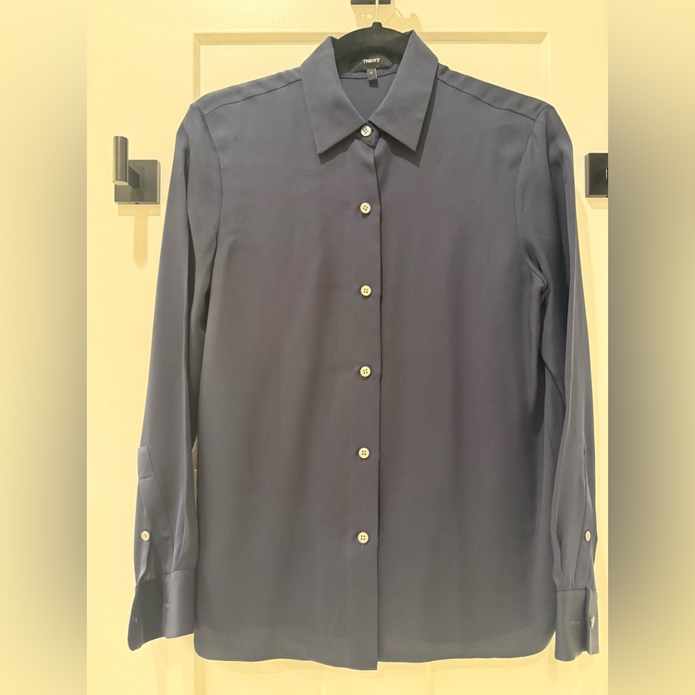 Theory Navy Silk Button-up Size P